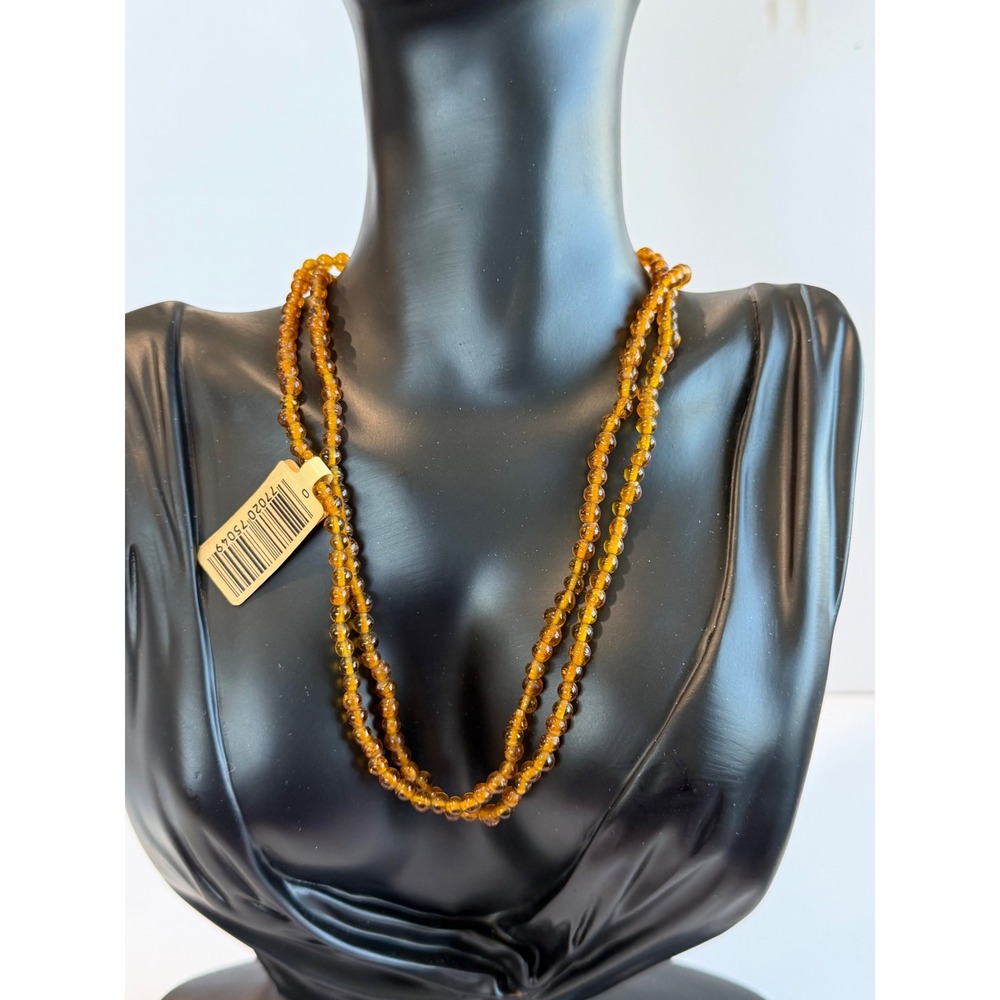 Vintage 80s Trifles N Treasures Amber Look Bead Necklace NOS 16in Drop